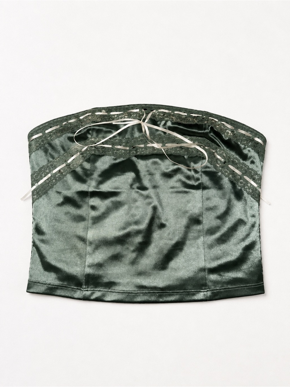 Satin Strapless Corset Top in Deep Green from Urban Outfitters